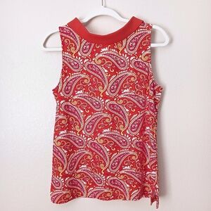 Talbots Paisley Boho Sleeveless High Collar Halter Top Medium Orange
